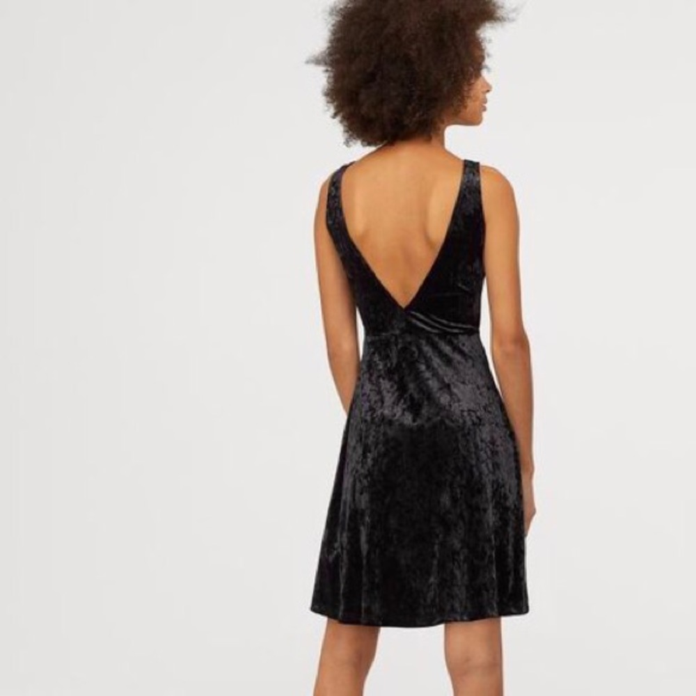 H&M Divided // Black Velour Dress with V-neck Back